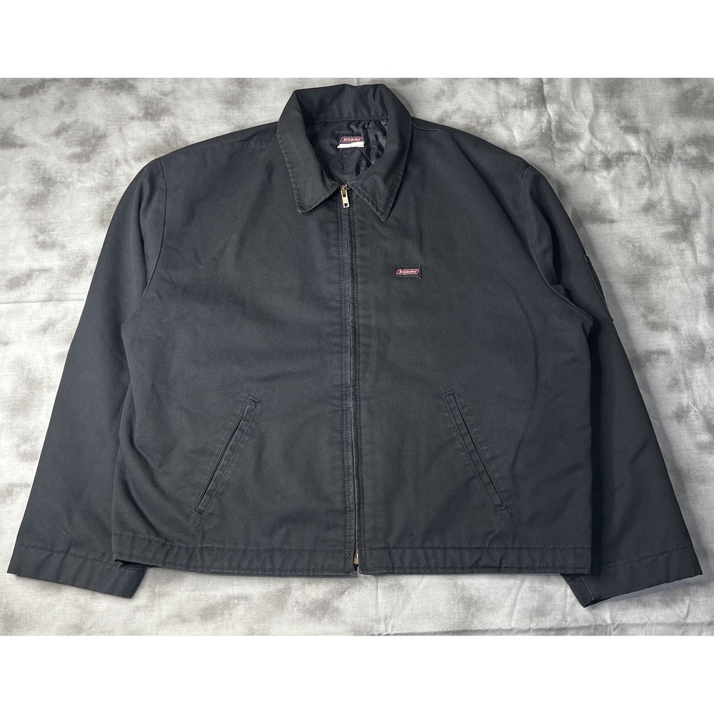 Dickies Jacket Men Size XL Black Bomber Canvas Workwear Zip Pockets Collared